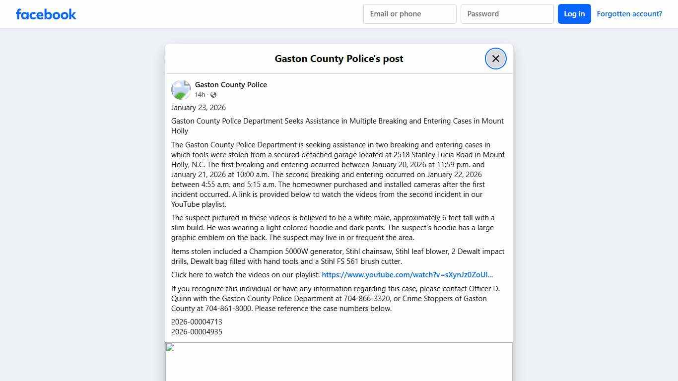 January 23, 2026 Gaston County... - Gaston County Police Facebook