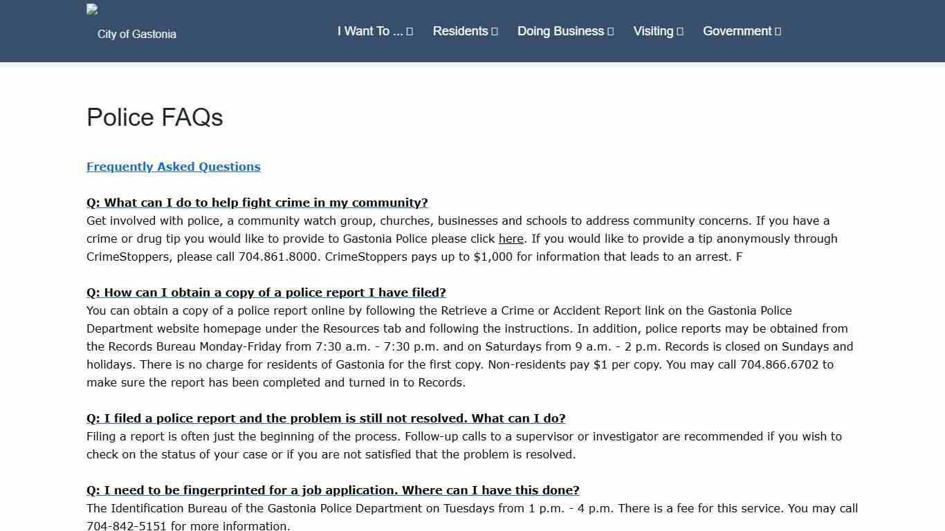 City of Gastonia - FAQs