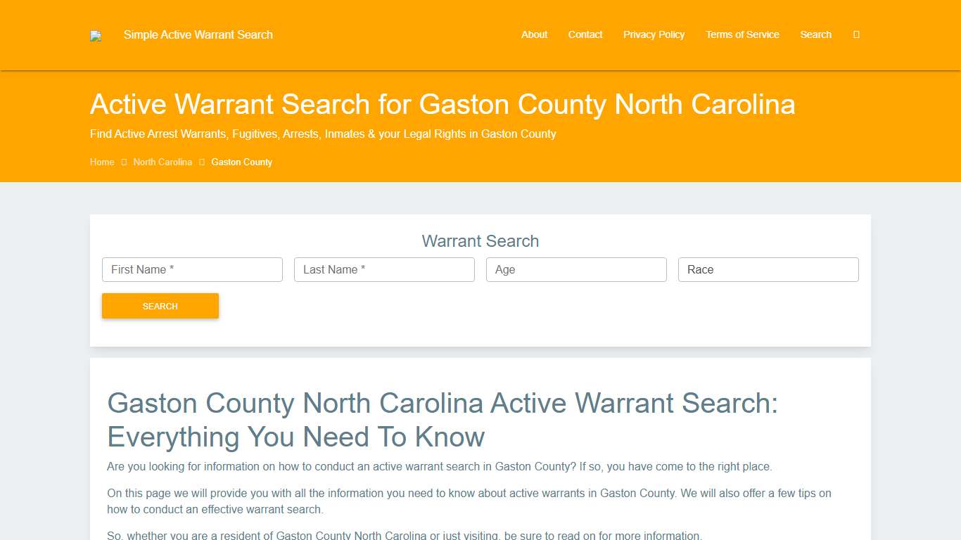 Active Warrant Search in Gaston County North Carolina - Outstanding Warrants
